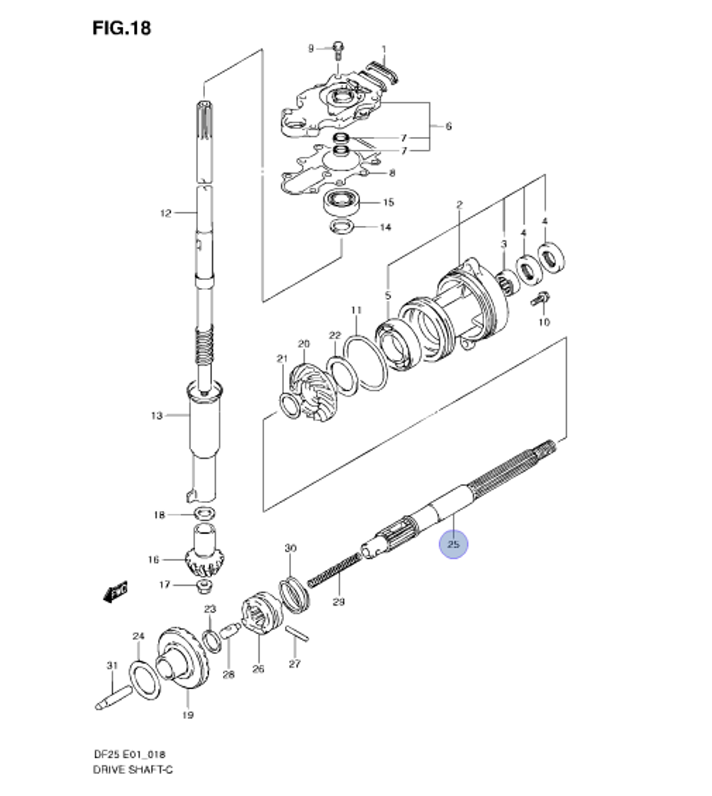 Гребной вал Suzuki DT25-30 / DF20-30
