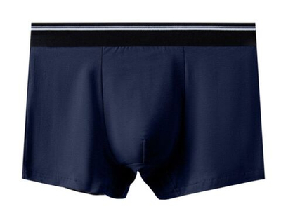 Мужские однотонные трусы-боксеры с резинкой в полоску (Размер: L) (Цвет: темно-синий)