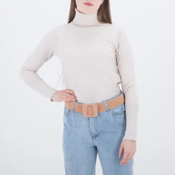 Ремень женский, ширина 7,8 гладкий, затяжка, цвет светло-коричневый