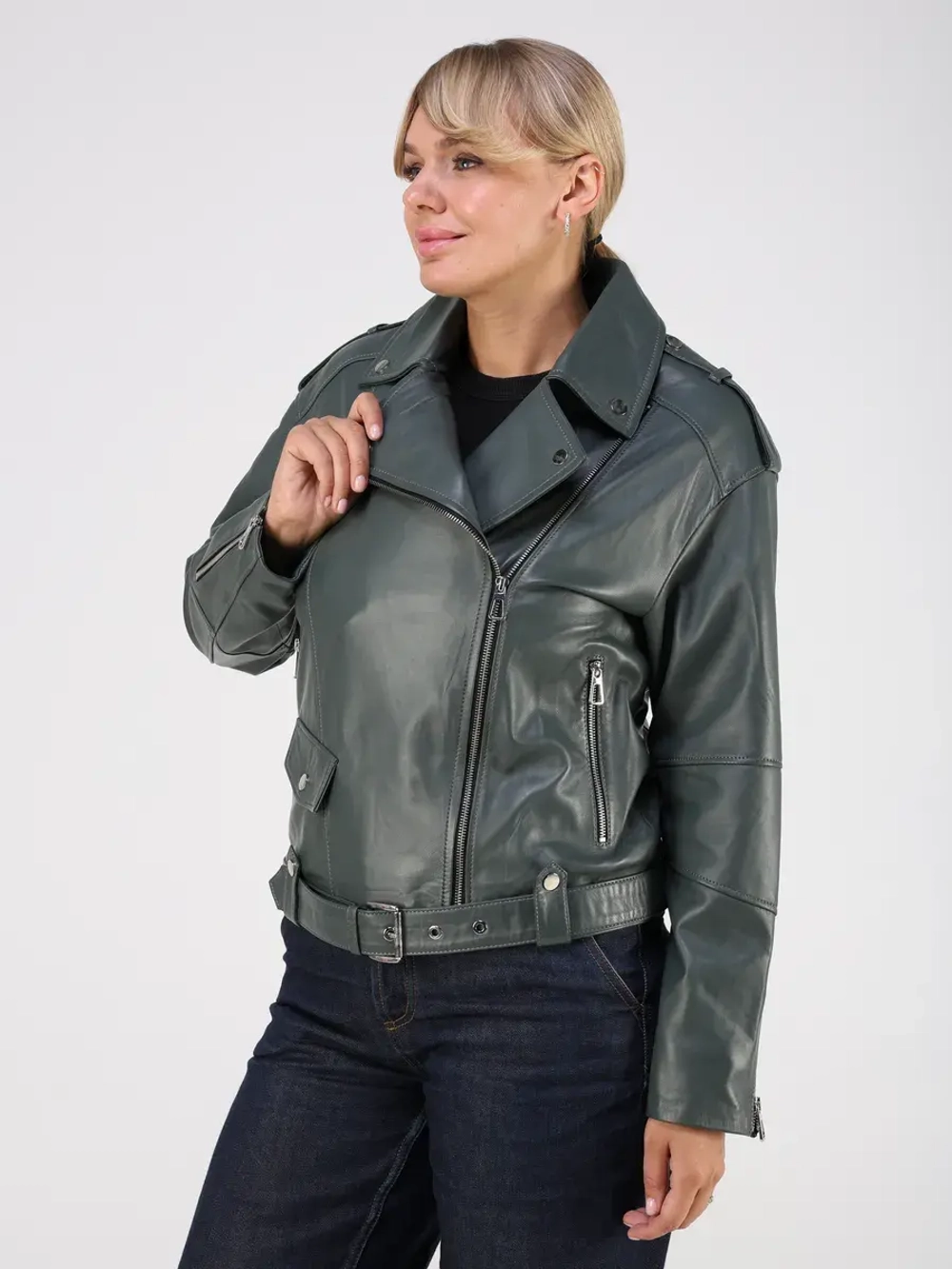 Кожаная куртка демисезонная косуха оверсайз