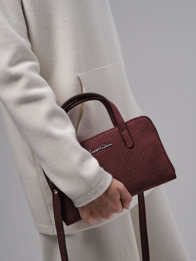 Сумка кожаная на плечо кросс-боди бордо горох