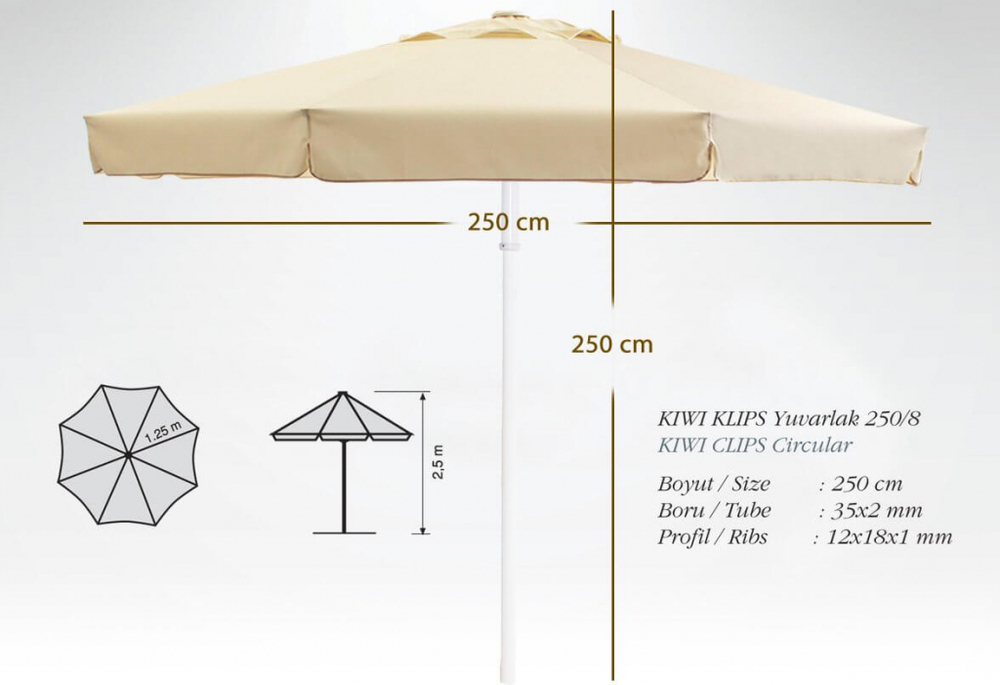 Зонт профессиональный Ø2.5 м Theumbrela Semsiye Evi Avocado Clips, бежевый