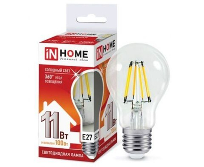 Лапочка ASD/InHome Deco ЛОН A60 E27 11W(990lm) 6500К 6K прозрачная 6169, 1 шт.