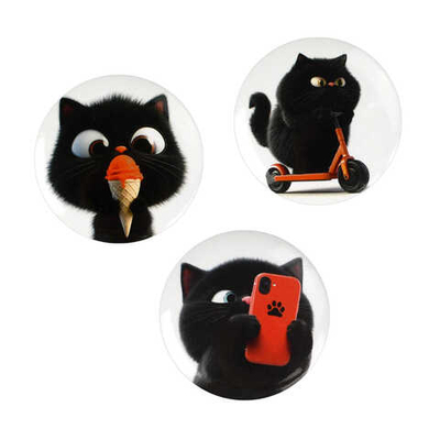 Значки закатные ЧЕРНЫЙ КОТ, 3 шт.