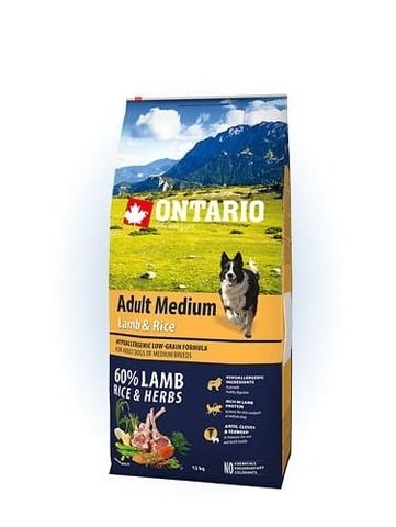 Ontario Adult Medium Сухой корм с гипоаллергенной формулой для взрослых собак средних пород с ягненком и рисом