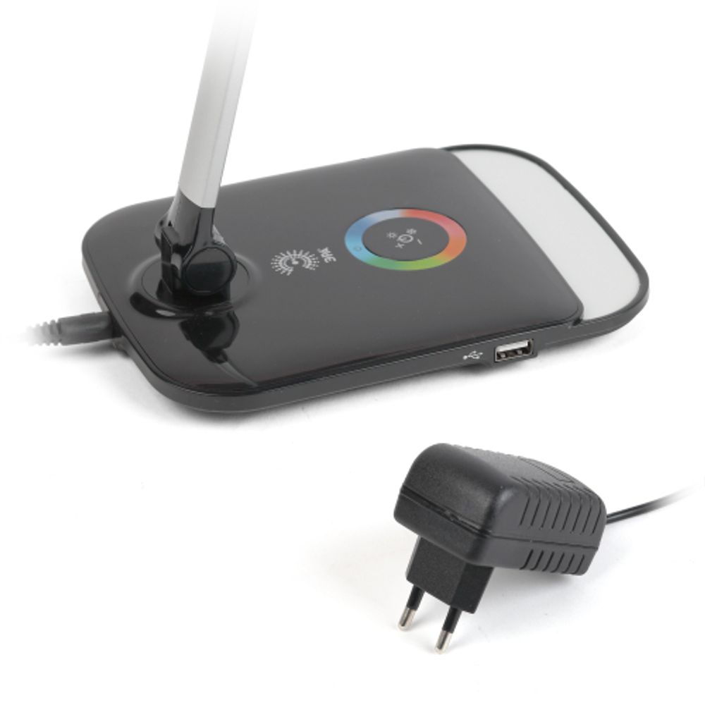 Настольный светильник ЭРА NLED-460-14W-BK-S светодиодный с ночником на основании черный с серебром