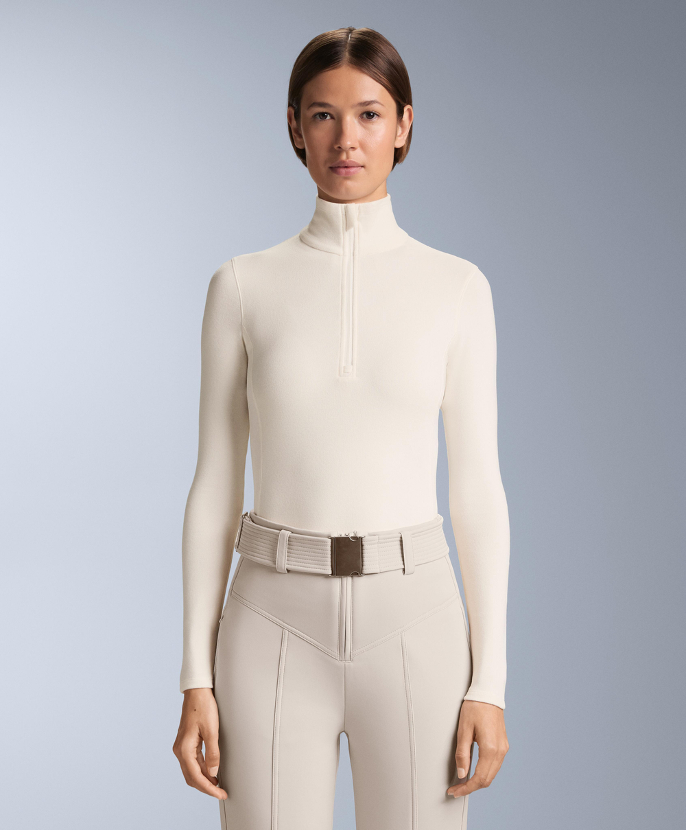 Oysho Термофутболка с застёжкой-молнией на половину длины, экрю