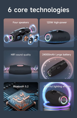 Портативная колонка Zealot "S78M", с микрофоном, 120W, влагозащита, Bluetooth, черная