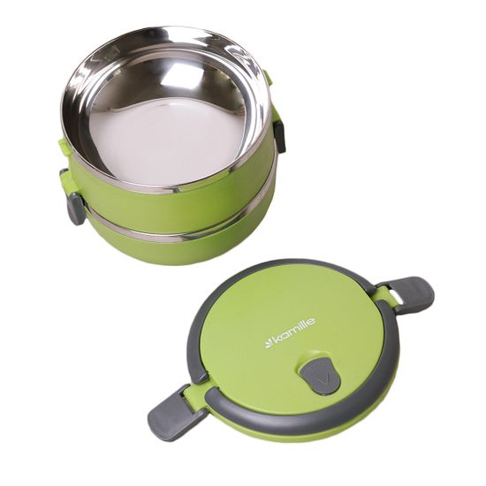 Ланч бокс двойной 1400 мл. круглый Kamille КМ-2106 (пластик, нержавеющая сталь)