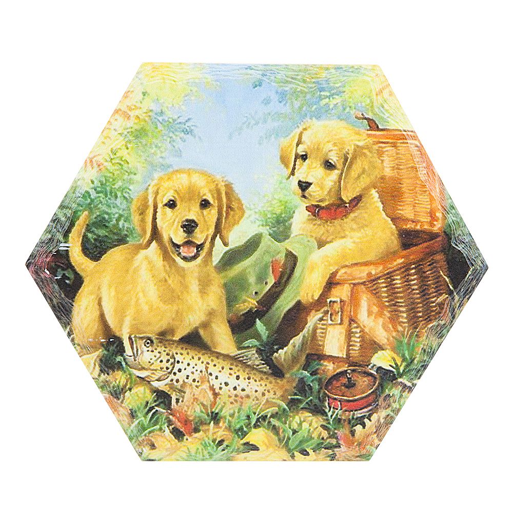 Подставка под горячее с пробкой "Щенки на прогулке" 16*14*0,7см. (3вида) (подарочная упаковка)