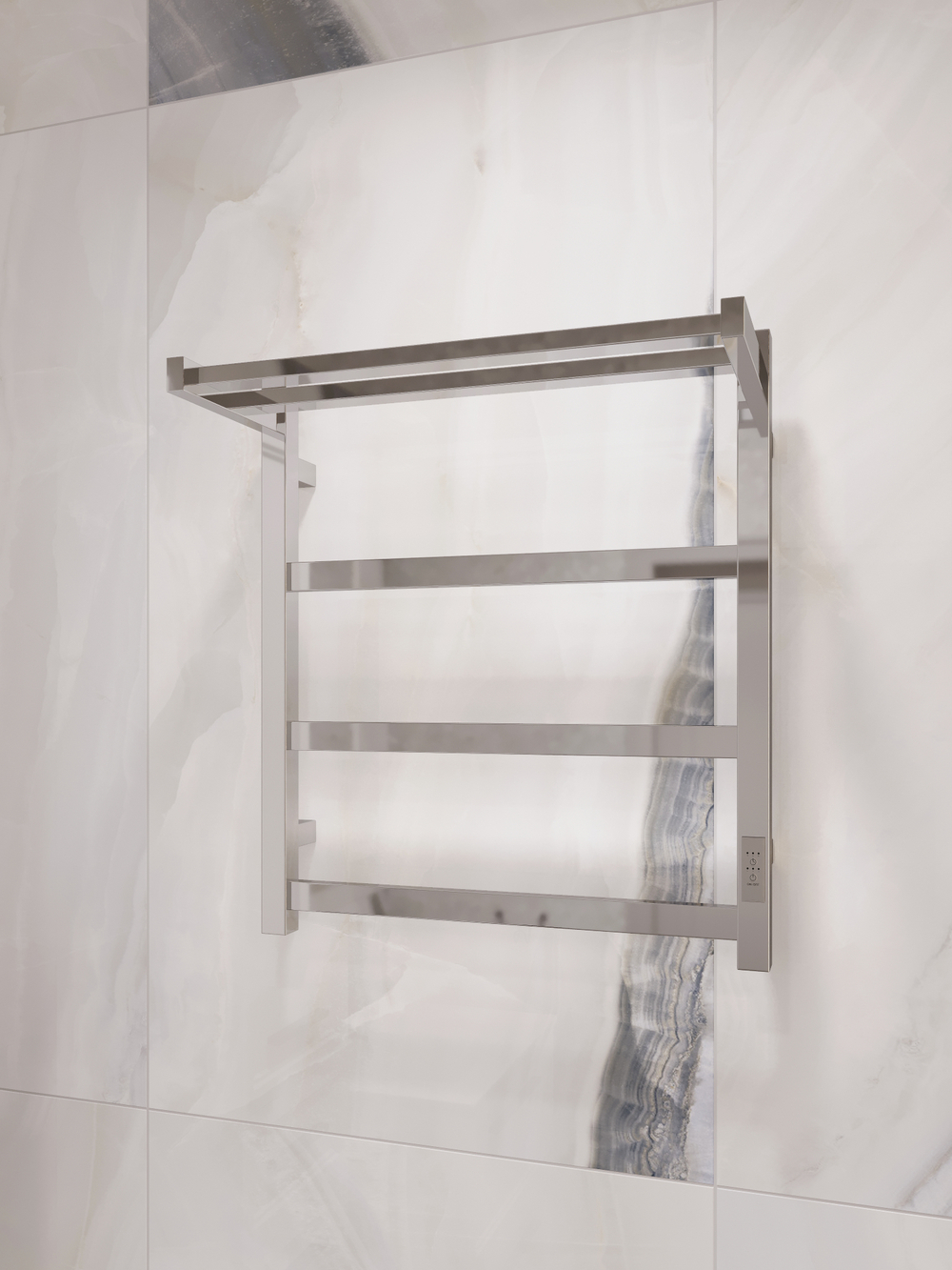 Полотенцесушитель электрический EWRIKA Пенелопа КВ7 60x55 см, подключение справа, слева, скрытое подключение справа, хром, лесенка, с полкой