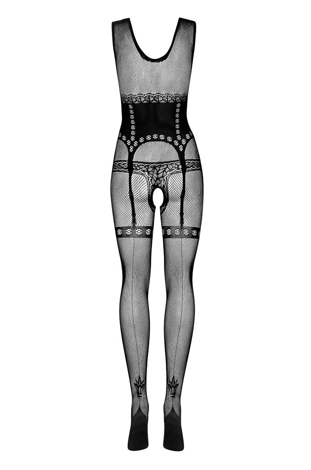 Комбинезон-сетка с имитацией бюстье, трусиков и чулок (Размер: XL-XXL) (Цвет: черный)