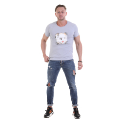 Мужская футболка с круглым вырезом серая с принтом Sesmik O007-1