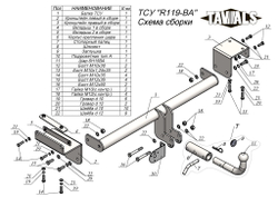Фаркоп(прицепное) Tavials для RENAULT KOLEOS 2008 - 2016 г. в.(С БЫСТРОСЪЕМНЫМ ШАРОМ)(паспорт и сертификат в комплекте)(без электрики)T-R119-BA