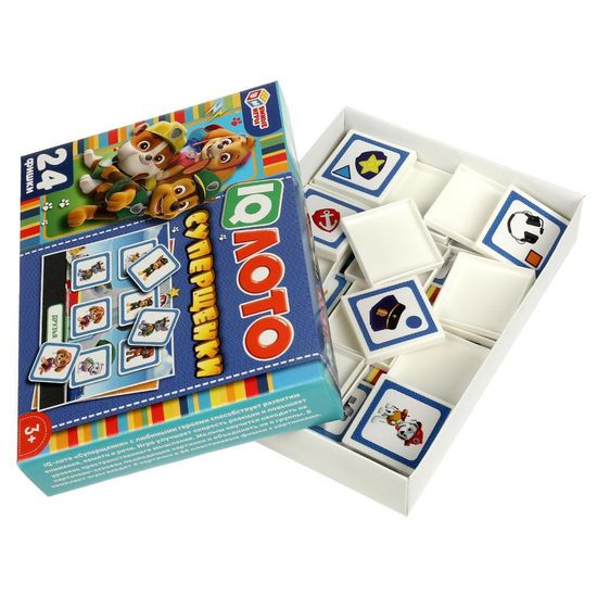 IQ-лото. Суперщенки. 24 пластиковые фишки. Коробка 138*189*32мм. Умные игры