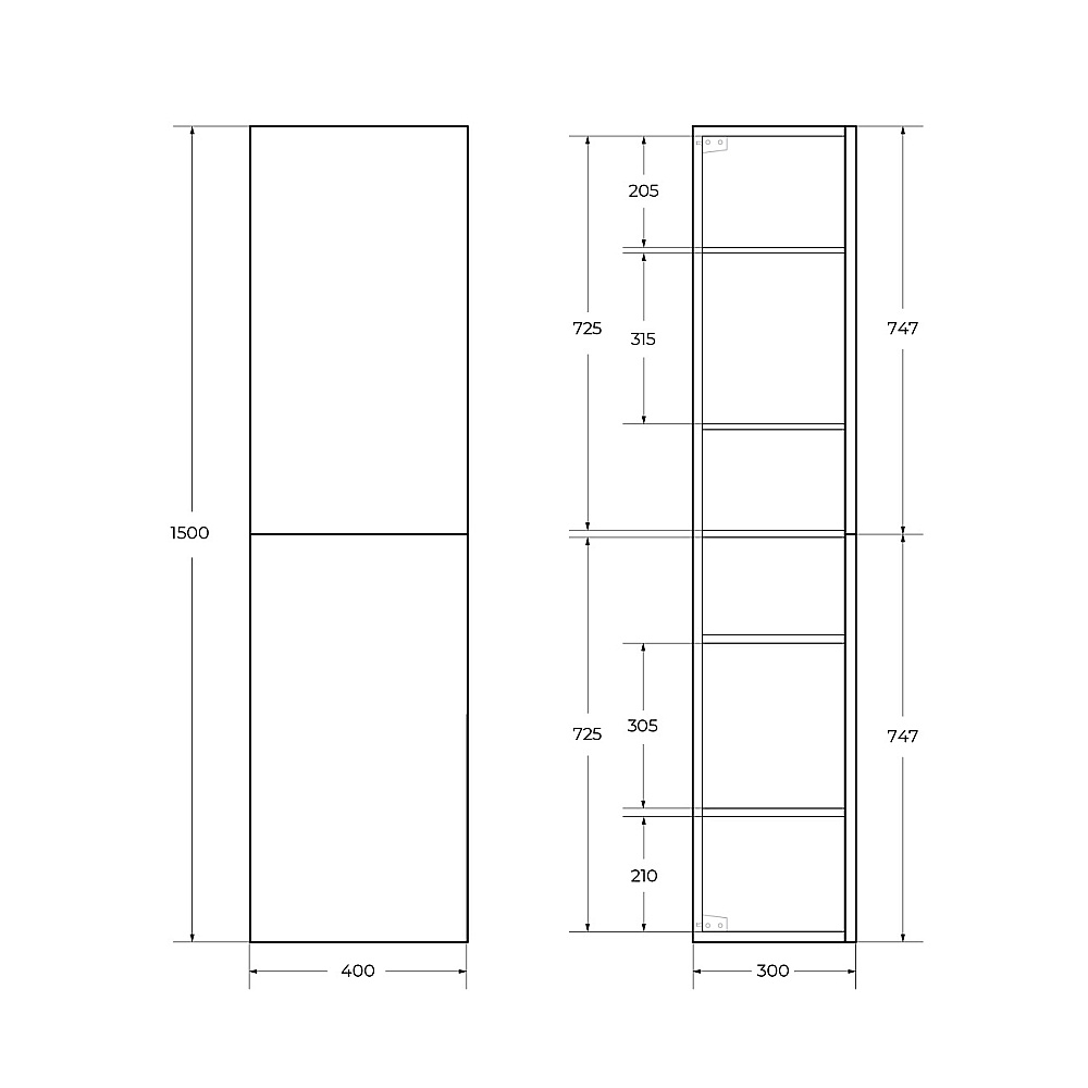 Пенал BelBagno BelBagno Due 40 DUE-1500-2A-SC-BL-P Белый