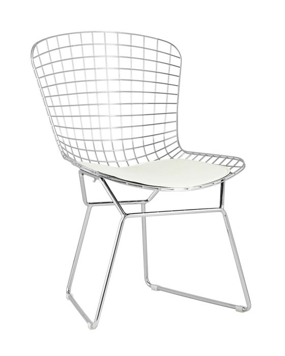 Стул обеденный Bertoia хромированный с белой подушкой Stool Group