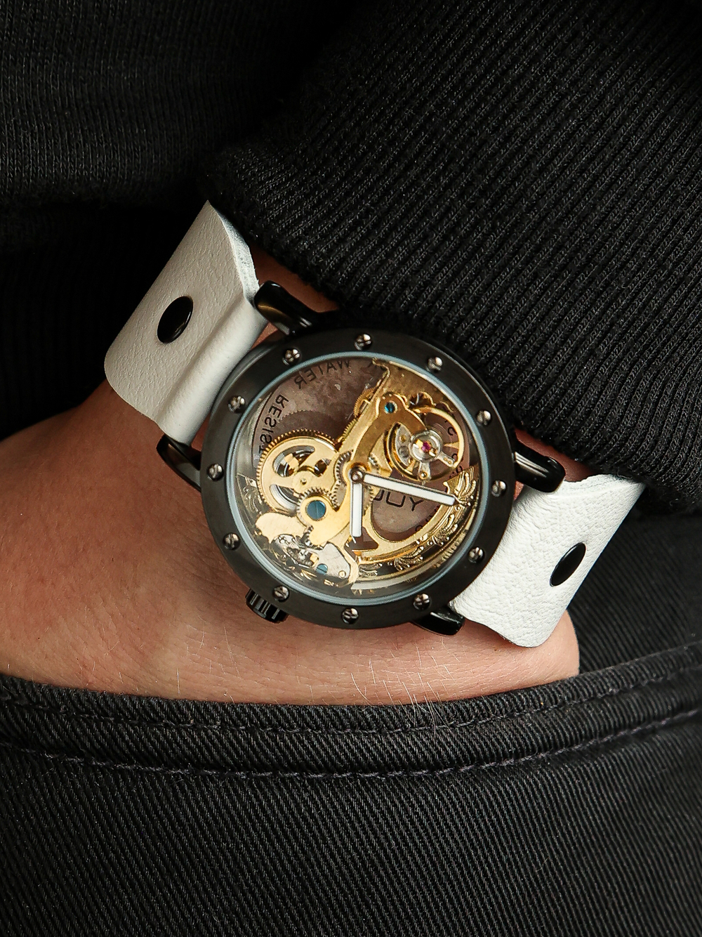 Часы скелетоны механические Power Black White YOURTIME