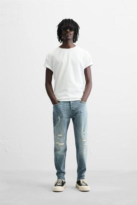 ZARA ДЖИНСЫ SKINNY FIT С РАЗРЕЗАМИ, ЗЕЛЕНОВАТО-СИНИЙ