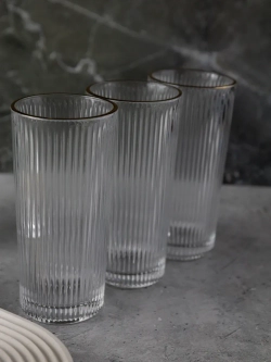 Ребристые бокалы для виски, 330 мл. 6 шт. с золотой каймой