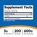 Nutricost, L-цитруллин, без добавок, 600 г (1,3 фунта)