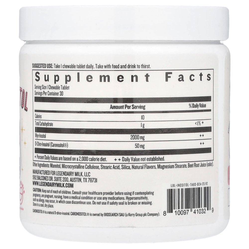 Legendairy Milk, Myo & D-хиро инозит, вишня, 30 веганских жевательных таблеток