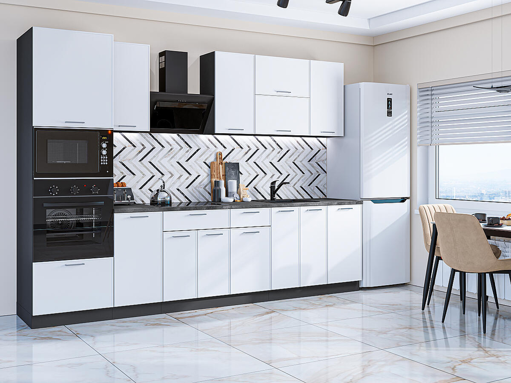 Прямая модульная кухня Квадро-01 Белый - Graphite 2140*3000*600