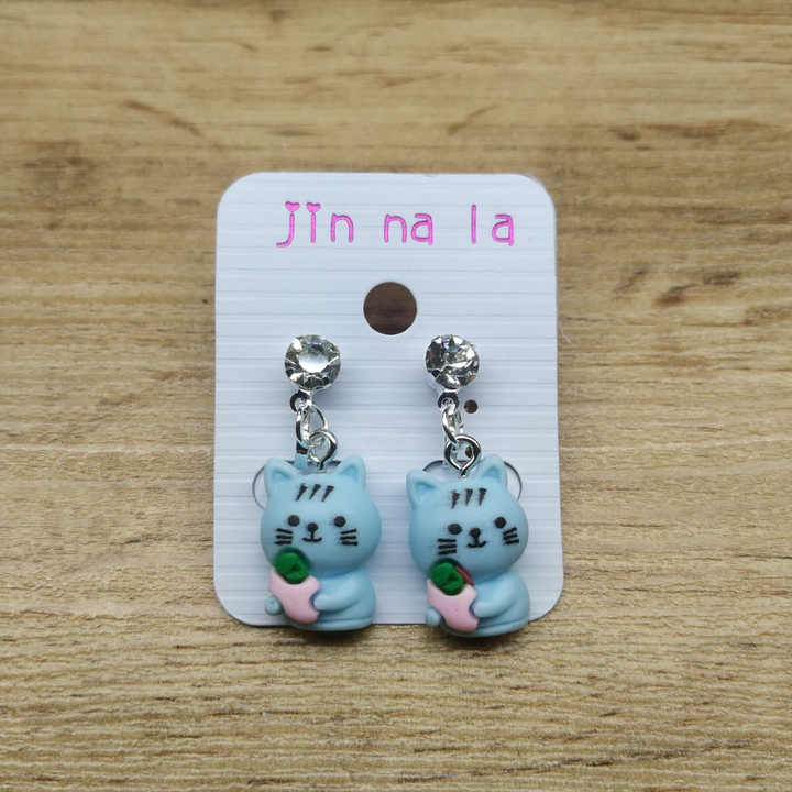 Клипсы Kinder Котик голубой с мороженкой кристалл металл серебристый