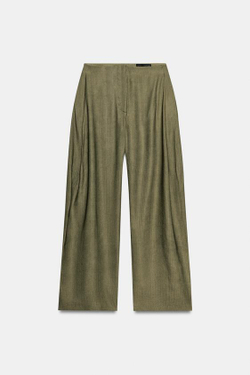 ZARA СТРУЯЩИЕСЯ БРЮКИ — ZW COLLECTION, ТЕМНО-ОЛИВКОВЫЙ