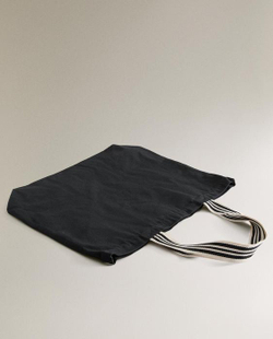 ZARA HOME ДВУСТОРОННЯЯ ПОЛОСАТАЯ ТКАНЕВАЯ СУМКА-ШОППЕР, ЧЕРНЫЙ