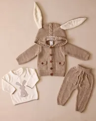 Зимний костюм-тройка Leoking с зайкой Кремовый