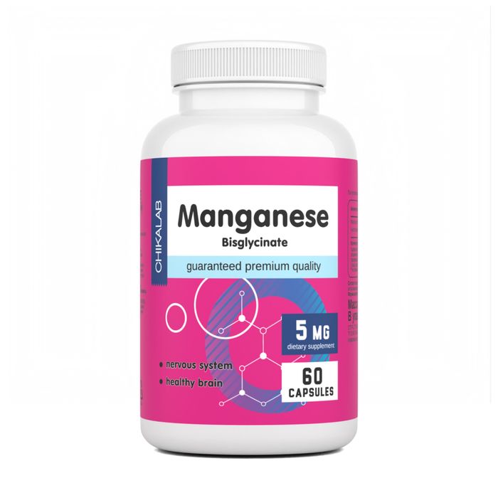 Бисглицинат марганца, Manganese Bisglycinate 5 mg, Chikalab, 60 капсул