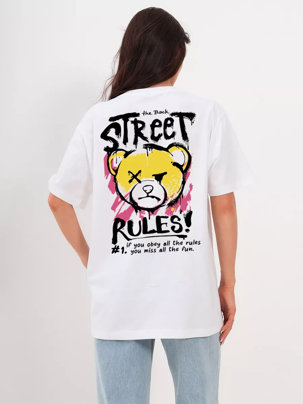 Футболка с принтом на спине белая оверсайз 100 % хлопок