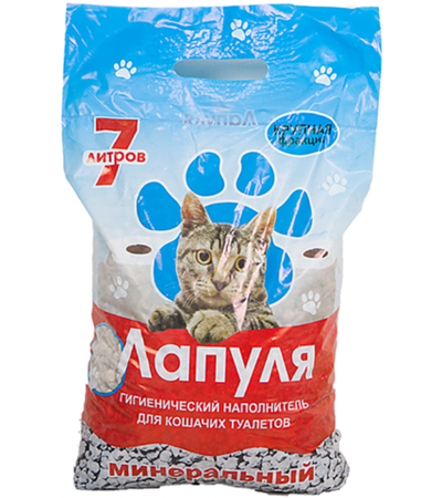 Наполнитель ЛАПУЛЯ для кошачьего туалета минеральный 7л крупная фракция
