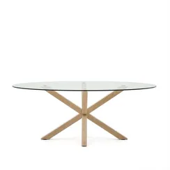 Овальный стол ARYA Argo из прозрачного стекла и стали с эффектом дерева 200x100