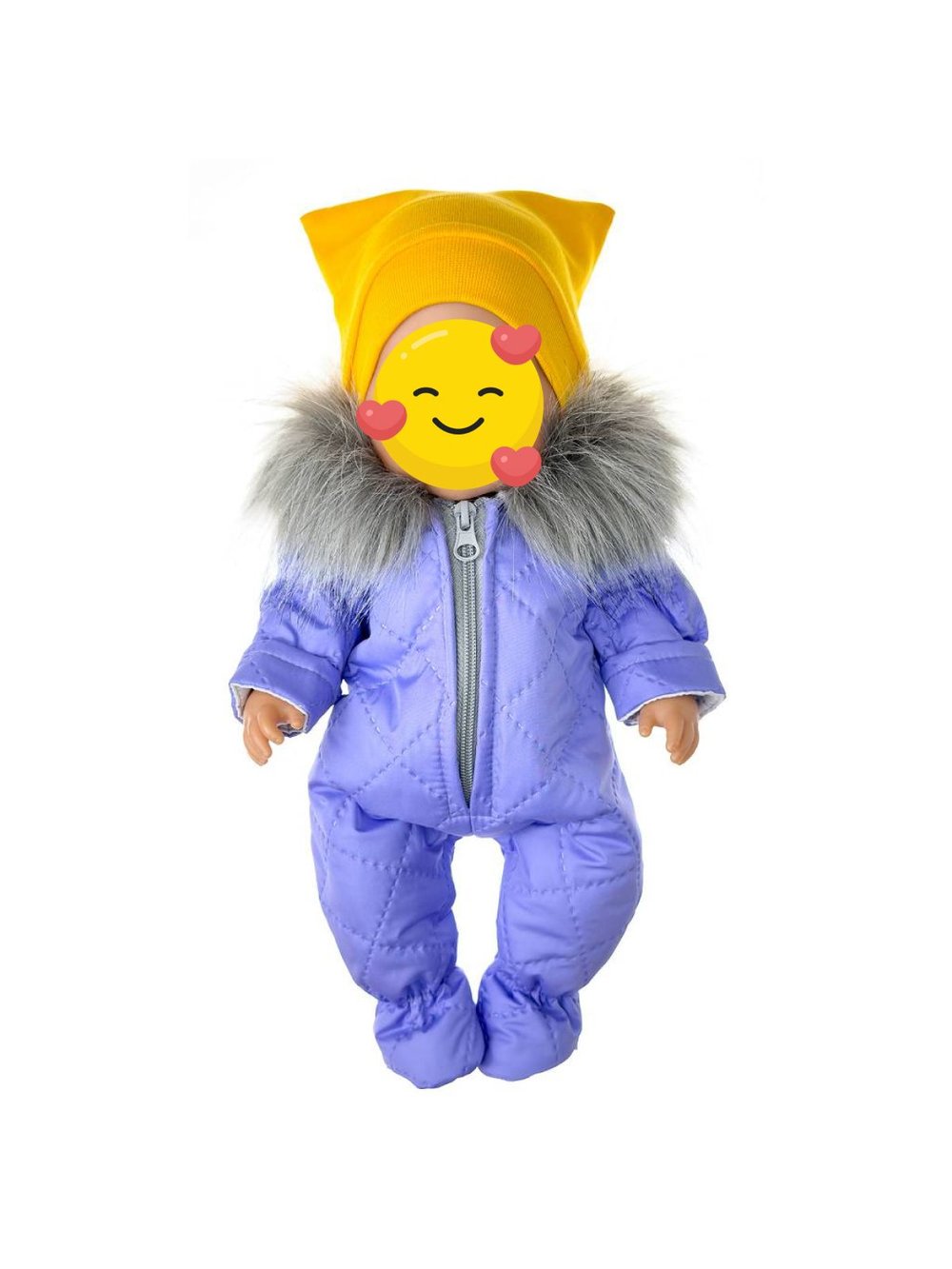 Зимний комбез сирень и шапка для куклы ростом 43 см (985)