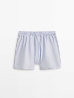 Massimo Dutti Трусы-боксеры из поплина в мелкую полоску, небесно-голубой