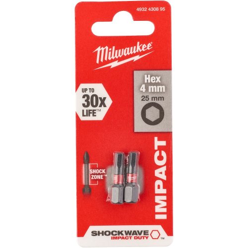 Бита Milwaukee SHOCKWAVE HЕХ4 25мм 2шт