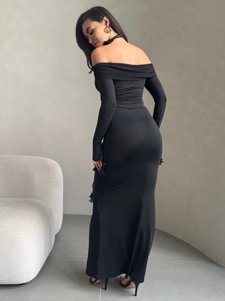 Женский костюм топ с юбкой воланы с розой черный