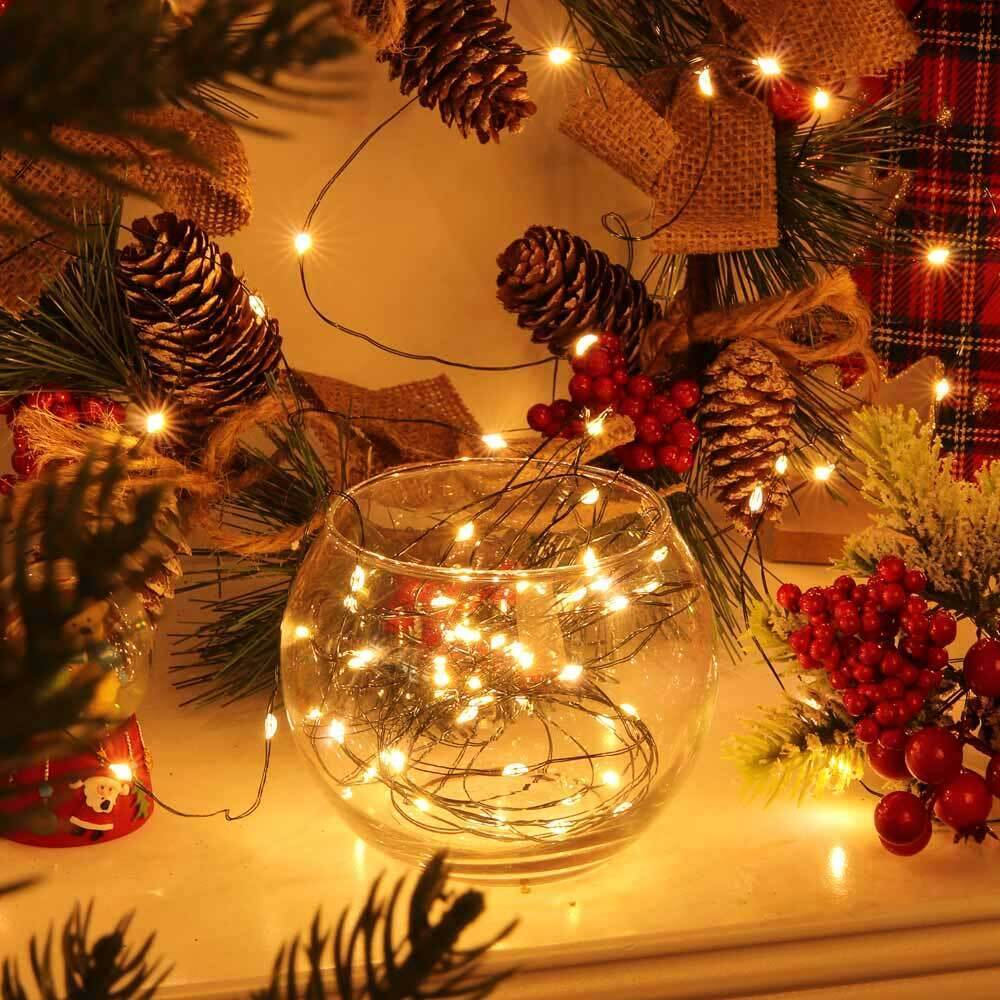 Гирлянда электрическая "Нить росы" 10м, 100 LED, 8 режимов, шампань, зеленый провод, 220В, СНОУ БУМ