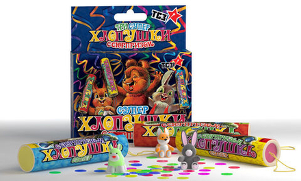 Набор хлопушек "Супер с сюрпризом" 80*105мм разноцветное конфетти 3шт/уп