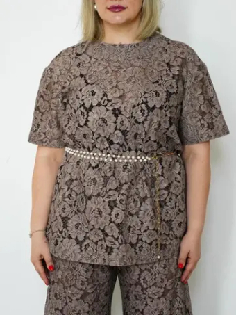 Футболка "На кружевном" капучино оверсайз
