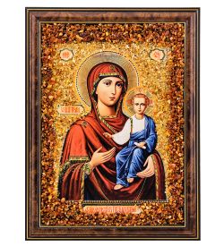 AMB-02/ 7 Икона Божией Матери «Смоленская» (с янтарной крошкой) H-34см