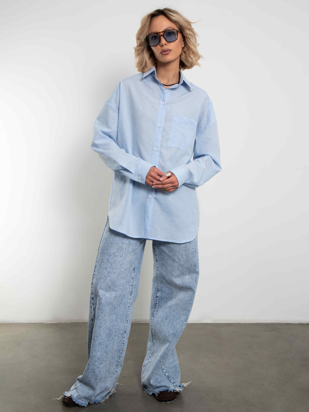 Рубашка Модная клеточка голубого цвета