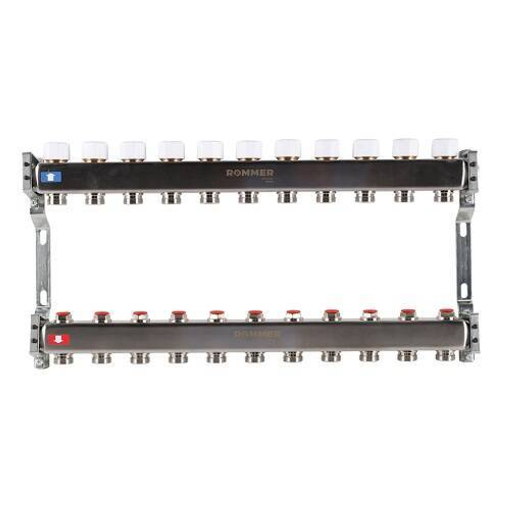 Коллекторная группа для радиаторного отопления ROMMER RMS3200 - 1" на 11 контуров 3/4"EK