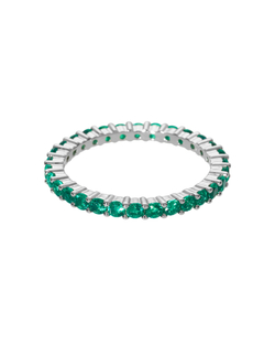 Кольцо тонкая дорожка, зеленые камни