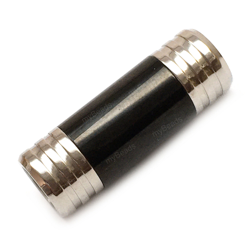 Замок магнитный под вклейку 28х10 мм, родий с черной вставкой