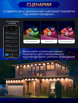 Умная уличная гирлянда Пиксель, сегментное управление диодами, 45м (белый кабель)