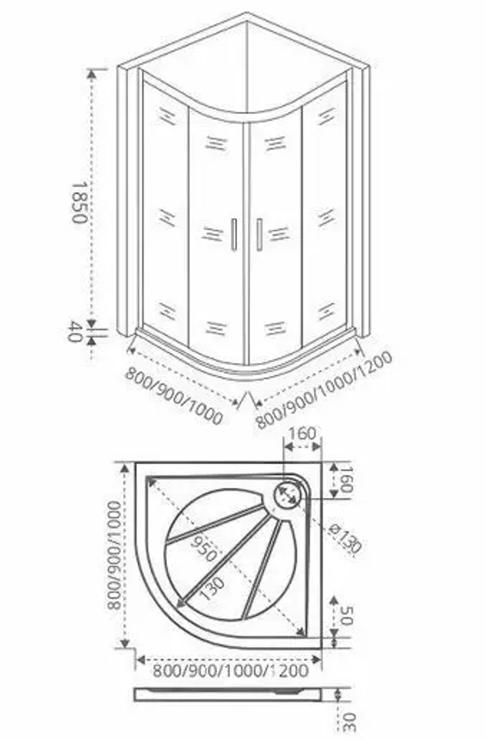 Душевой уголок Bas Infinity Rad-90-G-CH 90*90*185 без поддона