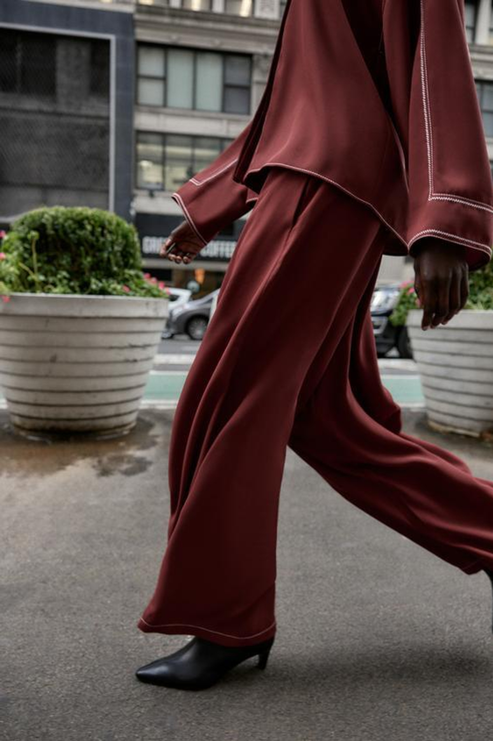 ZARA ШИРОКИЕ БРЮКИ С КОНТРАСТНОЙ СТРОЧКОЙ, ЧЕРЕПИЧНЫЙ